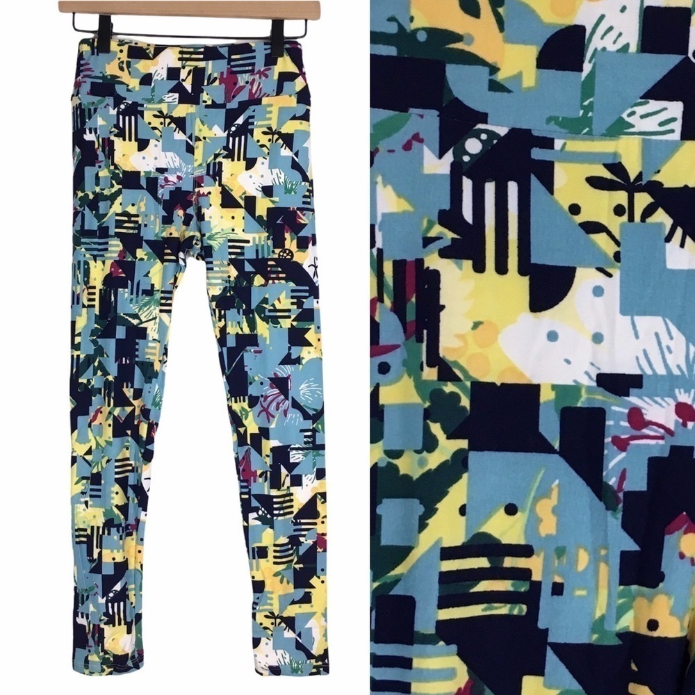 LULAROE Leggings OS One Size Abstract Print Dot Stripe Multicolor Stretchy Soft